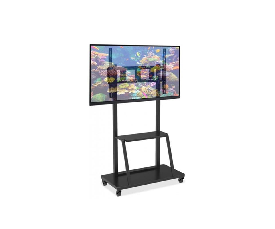 Carrello mobile per monitor interattivo da 55” a 100” con mensola porta attrezzature e base rettangolare
