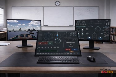 Simulatore didattico di plancia navale in configurazione desktop starter