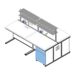 Banco centrale piano Polipropilene cm 240x156x90H con porta reagenti in metallo