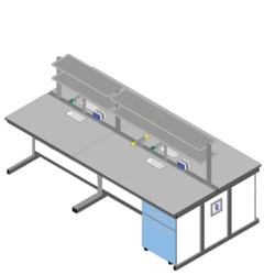 Isola allievi bifronte 300x156x90H piano in Polipropilene Moplen con porta reagenti
