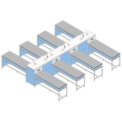 Tavolo 24 posti a Pettine mono fronte cm 450x420x85/110H piano in Gres Porcellanato