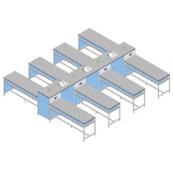 Tavolo 24 posti a Pettine mono fronte cm 450x420x85/110H piano in laminato HPL Duropal