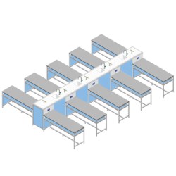 Tavolo 30 posti a Pettine mono fronte cm 580x420x85/110H piano in Gres Piastrellato