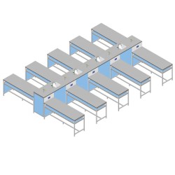 Tavolo 30 posti a Pettine mono fronte cm 580x420x85/110H piano in laminato HPL Duropal