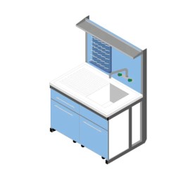Lavello in polipropilene cm 120x83x90/170h con porta servizi e predisposizione a parete