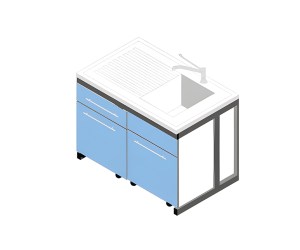 Lavello in Polipropilene cm 120x75x90H Predisposto per essere applicato alla testata dei banchi centrali o a parete