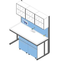 Banco parete con vetrina piano polipropilene cm 180x83x90/200h autoportante