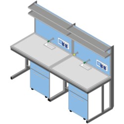 Banco parete piano Porcellanato ECO-GRES cm 240x83x90/170H con porta servizi e 2 ripiani