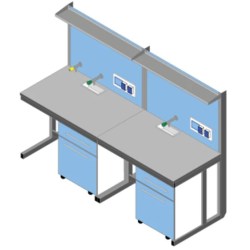 Banco parete piano laminato hpl duropal cm 240x83x90/170h con porta servizi e 1 ripiano