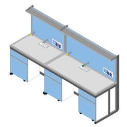 Banco parete piano Porcellanato ECO-GRES cm 300x83x90/170H con porta servizi e 1 ripiano