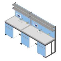 Banco parete piano Porcellanato ECO-GRES cm 300x83x90/170H con porta servizi e 2 ripiani