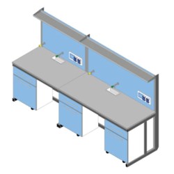 Banco parete piano Laminato HPL Duropal cm 300x83x90/170H con porta servizi e 1 ripiano