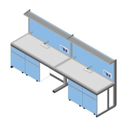 Banco parete piano Porcellanato ECO-GRES cm 360x83x90/170H con porta servizi e 1 ripiano