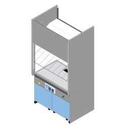 Cappa di aspirazione a parete chimica cm 126x83x90/250h allarmata con piano in porcellanato
